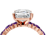 Rose gold Asscher Cut Diamond Side Stone Solitaire Ring with Round with Amethyst side stone and Four-Prong Setting_4