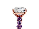 Rose gold Asscher Cut Diamond Side Stone Solitaire Ring with Round with Amethyst side stone and Four-Prong Setting_5