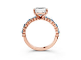 Rose gold Asscher Cut Diamond Side Stone Solitaire Ring with Round with Aquamarine side stone and Four-Prong Setting_3