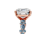 Rose gold Asscher Cut Diamond Side Stone Solitaire Ring with Round with Aquamarine side stone and Four-Prong Setting_5