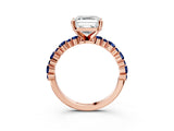 Rose gold Asscher Cut Diamond Side Stone Solitaire Ring with Round with Blue Sapphire side stone and Four-Prong Setting_3