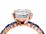 Rose gold Asscher Cut Diamond Side Stone Solitaire Ring with Round with Blue Sapphire side stone and Four-Prong Setting_4