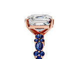 Rose gold Asscher Cut Diamond Side Stone Solitaire Ring with Round with Blue Sapphire side stone and Four-Prong Setting_5