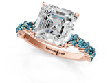 Rose gold Asscher Cut Diamond Side Stone Solitaire Ring with Round with Blue Topaz side stone and Four-Prong Setting_1