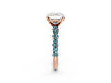 Rose gold Asscher Cut Diamond Side Stone Solitaire Ring with Round with Blue Topaz side stone and Four-Prong Setting_2