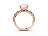 Rose gold Asscher Cut Diamond Side Stone Solitaire Ring with Round with Blue Topaz side stone and Four-Prong Setting_3