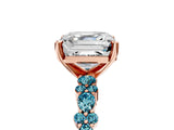 Rose gold Asscher Cut Diamond Side Stone Solitaire Ring with Round with Blue Topaz side stone and Four-Prong Setting_5