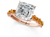 Rose gold Asscher Cut Diamond Side Stone Solitaire Ring with Round with Citrine side stone and Four-Prong Setting_1