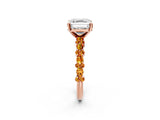 Rose gold Asscher Cut Diamond Side Stone Solitaire Ring with Round with Citrine side stone and Four-Prong Setting_2