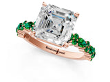 Rose gold Asscher Cut Diamond Side Stone Solitaire Ring with Round with Emerald side stone and Four-Prong Setting_1