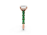 Rose gold Asscher Cut Diamond Side Stone Solitaire Ring with Round with Emerald side stone and Four-Prong Setting_2