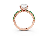 Rose gold Asscher Cut Diamond Side Stone Solitaire Ring with Round with Emerald side stone and Four-Prong Setting_3