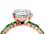 Rose gold Asscher Cut Diamond Side Stone Solitaire Ring with Round with Emerald side stone and Four-Prong Setting_4