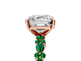 Rose gold Asscher Cut Diamond Side Stone Solitaire Ring with Round with Emerald side stone and Four-Prong Setting_5