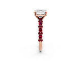 Rose gold Asscher Cut Diamond Side Stone Solitaire Ring with Round with Garnet side stone and Four-Prong Setting_2