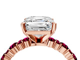 Rose gold Asscher Cut Diamond Side Stone Solitaire Ring with Round with Garnet side stone and Four-Prong Setting_4