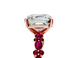 Rose gold Asscher Cut Diamond Side Stone Solitaire Ring with Round with Garnet side stone and Four-Prong Setting_5