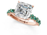 Rose gold Asscher Cut Diamond Side Stone Solitaire Ring with Round with Green Sapphire side stone and Four-Prong Setting_1