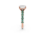 Rose gold Asscher Cut Diamond Side Stone Solitaire Ring with Round with Green Sapphire side stone and Four-Prong Setting_2