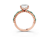 Rose gold Asscher Cut Diamond Side Stone Solitaire Ring with Round with Green Sapphire side stone and Four-Prong Setting_3