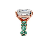 Rose gold Asscher Cut Diamond Side Stone Solitaire Ring with Round with Green Sapphire side stone and Four-Prong Setting_5