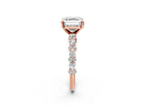 Rose gold Asscher Cut Diamond Side Stone Solitaire Ring with Round with Moissanite side stone and Four-Prong Setting_2