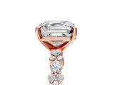 Rose gold Asscher Cut Diamond Side Stone Solitaire Ring with Round with Moissanite side stone and Four-Prong Setting_5