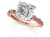 Rose gold Asscher Cut Diamond Side Stone Solitaire Ring with Round with Morganite side stone and Four-Prong Setting_1