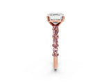 Rose gold Asscher Cut Diamond Side Stone Solitaire Ring with Round with Morganite side stone and Four-Prong Setting_2