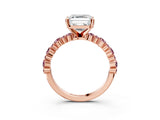 Rose gold Asscher Cut Diamond Side Stone Solitaire Ring with Round with Morganite side stone and Four-Prong Setting_3