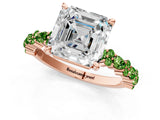 Rose gold Asscher Cut Diamond Side Stone Solitaire Ring with Round with Peridot side stone and Four-Prong Setting_1
