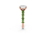 Rose gold Asscher Cut Diamond Side Stone Solitaire Ring with Round with Peridot side stone and Four-Prong Setting_2