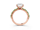 Rose gold Asscher Cut Diamond Side Stone Solitaire Ring with Round with Peridot side stone and Four-Prong Setting_3