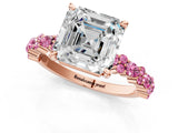 Rose gold Asscher Cut Diamond Side Stone Solitaire Ring with Round with Pink Sapphire side stone and Four-Prong Setting_1