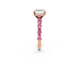 Rose gold Asscher Cut Diamond Side Stone Solitaire Ring with Round with Pink Sapphire side stone and Four-Prong Setting_2