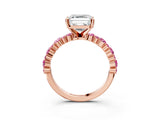 Rose gold Asscher Cut Diamond Side Stone Solitaire Ring with Round with Pink Sapphire side stone and Four-Prong Setting_3
