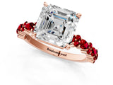 Rose gold Asscher Cut Diamond Side Stone Solitaire Ring with Round with Ruby side stone and Four-Prong Setting_1