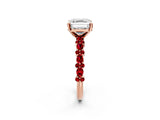 Rose gold Asscher Cut Diamond Side Stone Solitaire Ring with Round with Ruby side stone and Four-Prong Setting_2