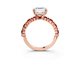 Rose gold Asscher Cut Diamond Side Stone Solitaire Ring with Round with Ruby side stone and Four-Prong Setting_3