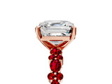 Rose gold Asscher Cut Diamond Side Stone Solitaire Ring with Round with Ruby side stone and Four-Prong Setting_5