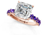Rose gold Asscher Cut Diamond Side Stone Solitaire Ring with Round with Tanzanite side stone and Four-Prong Setting_1