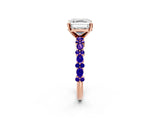 Rose gold Asscher Cut Diamond Side Stone Solitaire Ring with Round with Tanzanite side stone and Four-Prong Setting_2