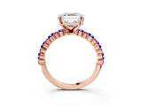 Rose gold Asscher Cut Diamond Side Stone Solitaire Ring with Round with Tanzanite side stone and Four-Prong Setting_3
