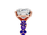 Rose gold Asscher Cut Diamond Side Stone Solitaire Ring with Round with Tanzanite side stone and Four-Prong Setting_5