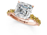 Rose gold Asscher Cut Diamond Side Stone Solitaire Ring with Round with Yellow Sapphire side stone and Four-Prong Setting_1