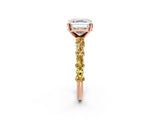 Rose gold Asscher Cut Diamond Side Stone Solitaire Ring with Round with Yellow Sapphire side stone and Four-Prong Setting_2