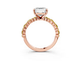 Rose gold Asscher Cut Diamond Side Stone Solitaire Ring with Round with Yellow Sapphire side stone and Four-Prong Setting_3