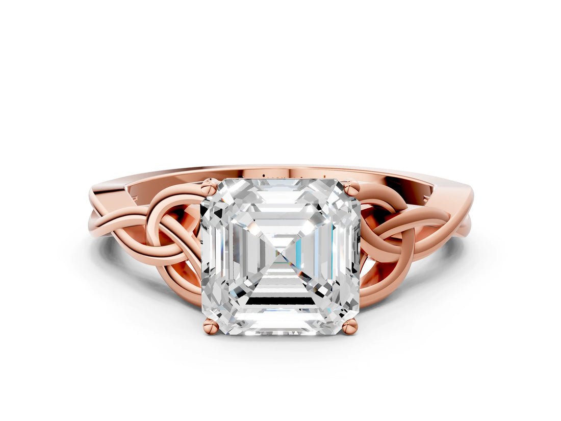 Rose gold Asscher Cut Diamond Solitaire Celtic Knot Ring with Four-Prong Setting_57