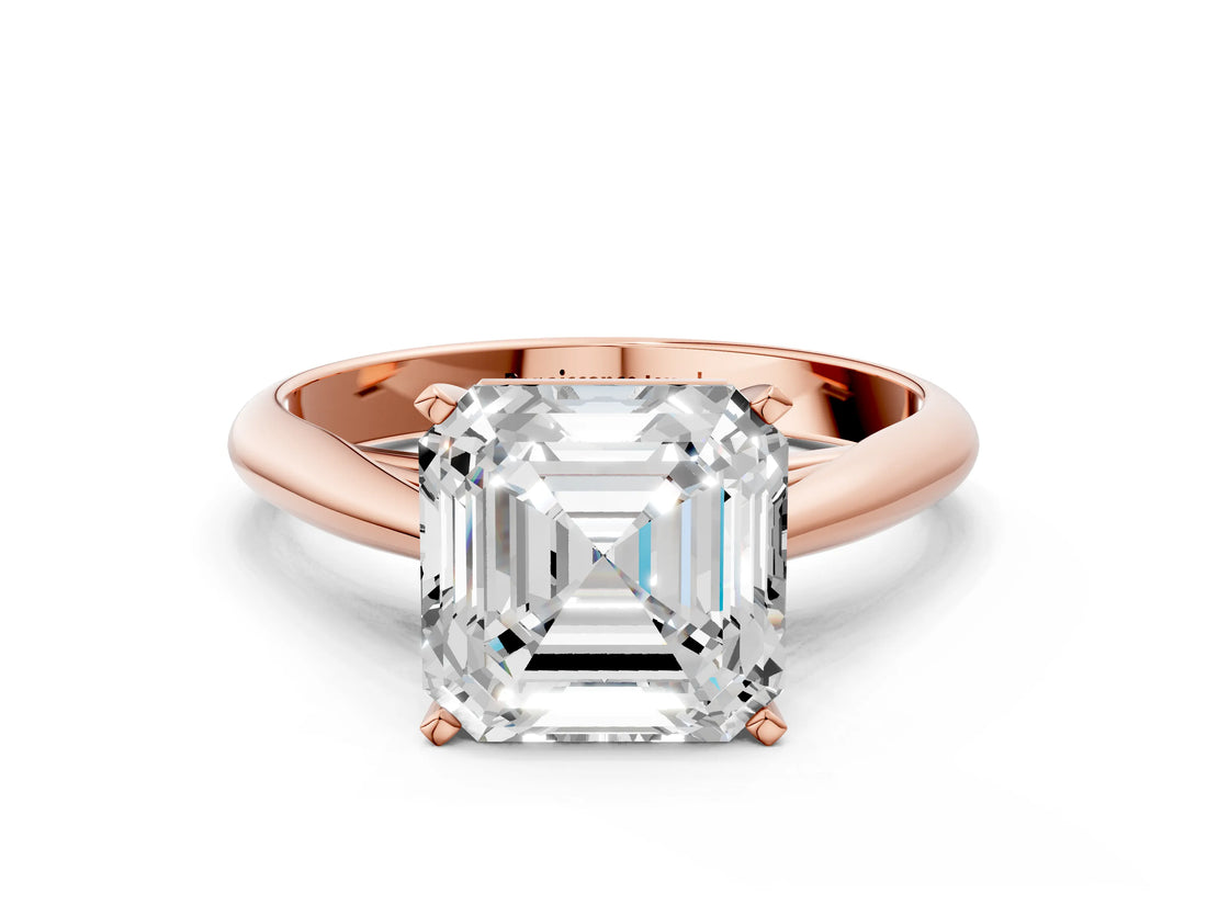 Rose gold Asscher Cut Diamond Solitaire Engagement Ring with Cathedral Setting and Four-Prong Mount_46