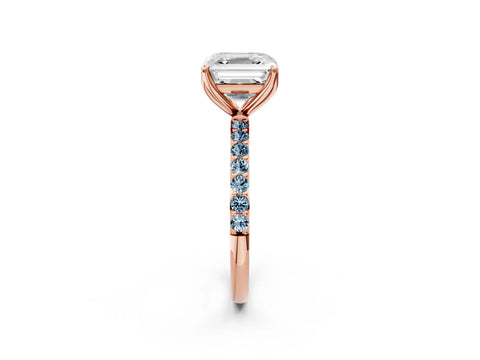 Rose gold Asscher Cut Diamond Solitaire Engagement Ring with Round with Aquamarine side stone Pavé Band and Prong Setting_2